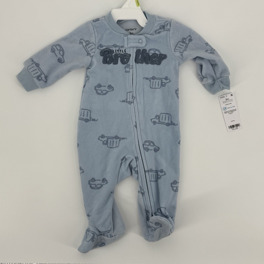 Carter's Baby Boy 'Little Brother' Car‎ Print Fleece Sleep & Play Pajamas Blue
